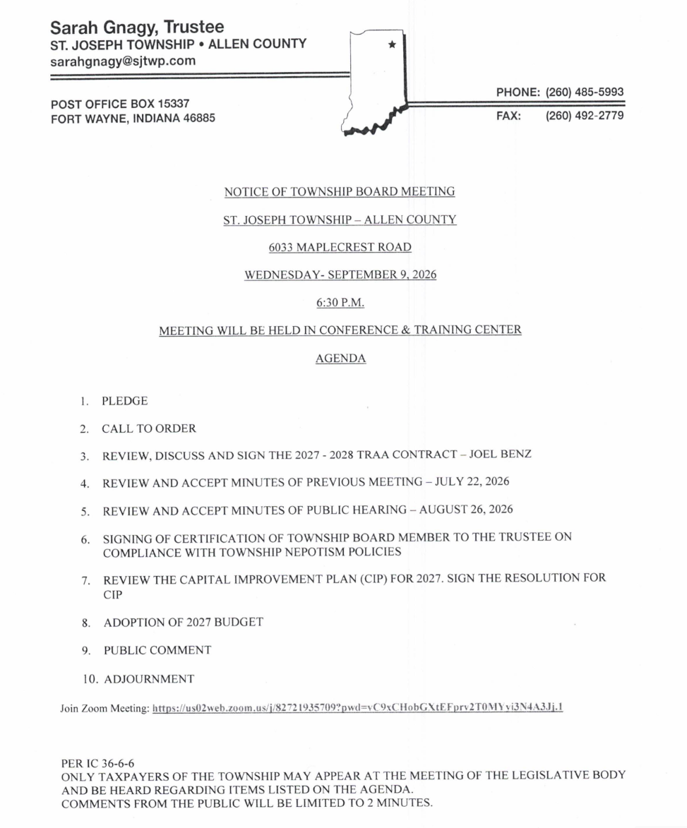 CIP Sep 9 Meeting Agenda